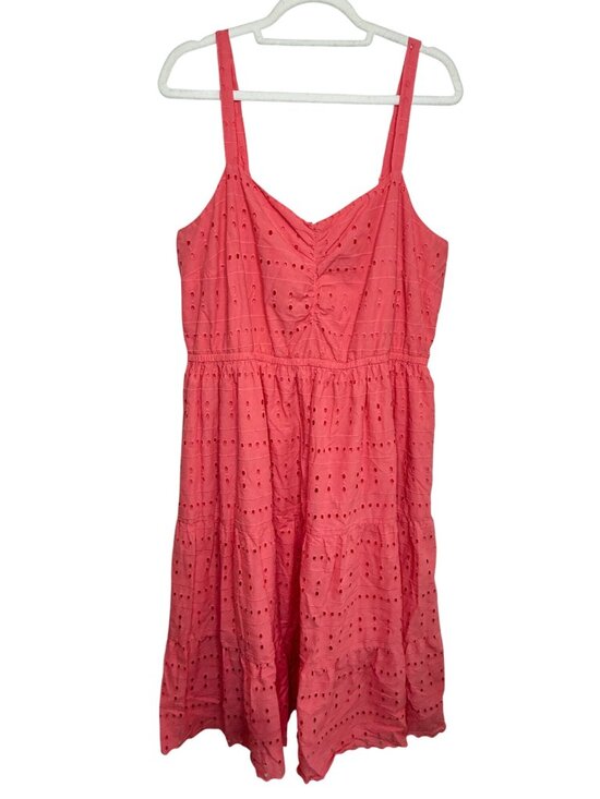 Lane Bryant Dresses & Skirts - Lane Bryant Dress Size 18 Coral Eyelet Cotton Midi Sundress Tiered Ruched